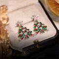 Fashion Christmas Tree Zircon Crystal Star Silver Color Earrings Stud Dangle Xmas Jewelry Women Party Gift