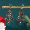 Fashion Christmas Tree Zircon Crystal Star Silver Color Earrings Stud Dangle Xmas Jewelry Women Party Gift