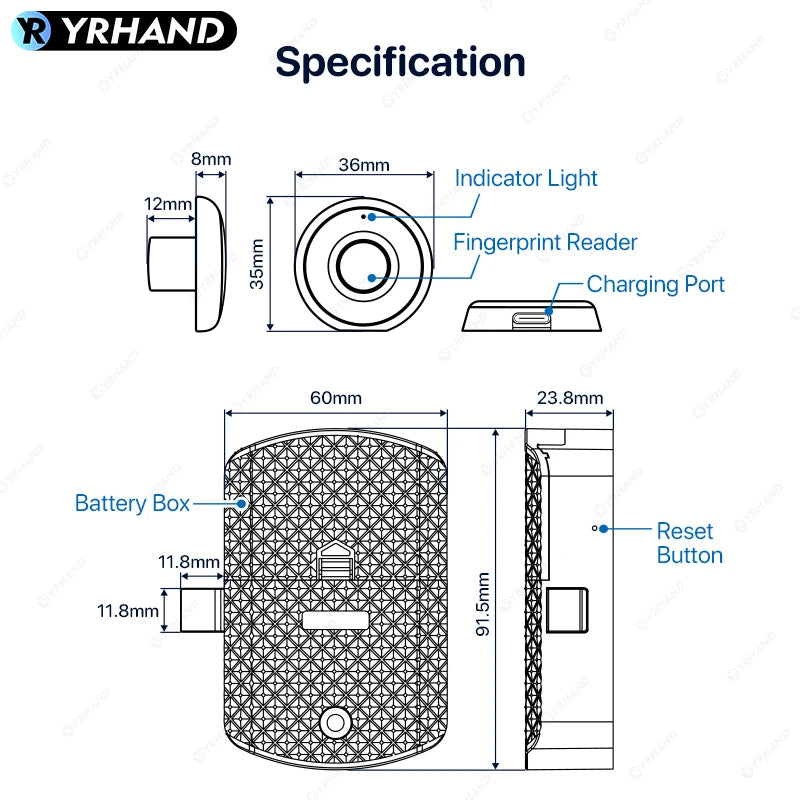 Fingerprint Drawer Fingerprint Battery Cabinet Lock Keyless Electronic Smart Wireless Locker Lock for Home and Office