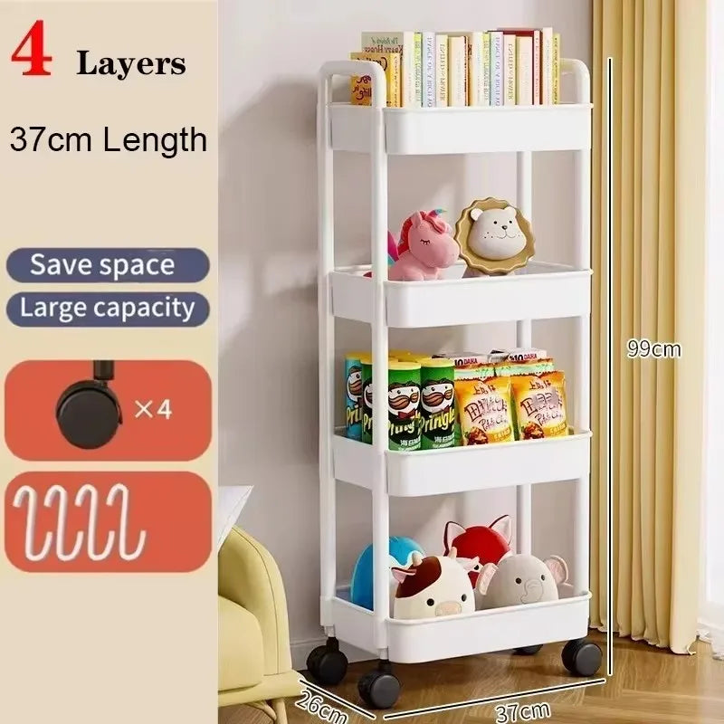 Mobile Storage Rack Trolley Bedroom Multi-Layer Storage Racks Organizer Household Kitchen Multifunctional Cart with Wheels Shelf