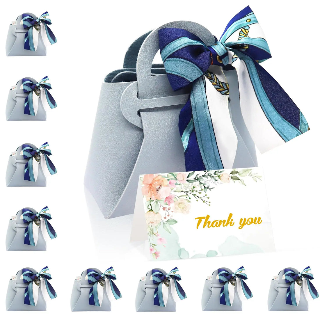 20Pcs Gift Bags PU Leather Wedding Gift Box with Ribbons with Greeting Card Party for Wedding Christmas Birthday Baby Shower