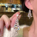 Fashion Christmas Tree Zircon Crystal Star Silver Color Earrings Stud Dangle Xmas Jewelry Women Party Gift