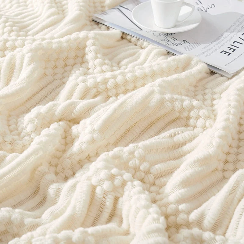 White Boho Throw Blankets Textured Big Knitted Blankets Chunky Vintage Luxury Throw Bedspread Blanket Cover Manta Para Sofá