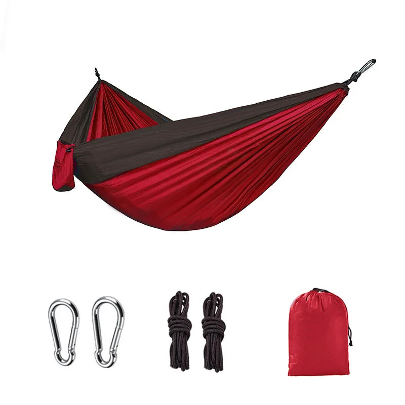 Single Person Portable Outdoor Camping Hammock with Nylon Color Matching Hammock High Strength Parachute Fabric Hanging Bed