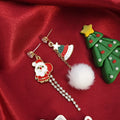 New Asymmetric Christmas Earring for Women Delicate Crystal Bowknot Christmas Tree Snowflake Tassel Earrings Girls Party Jewelry