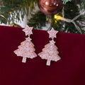 Fashion Christmas Tree Zircon Crystal Star Silver Color Earrings Stud Dangle Xmas Jewelry Women Party Gift