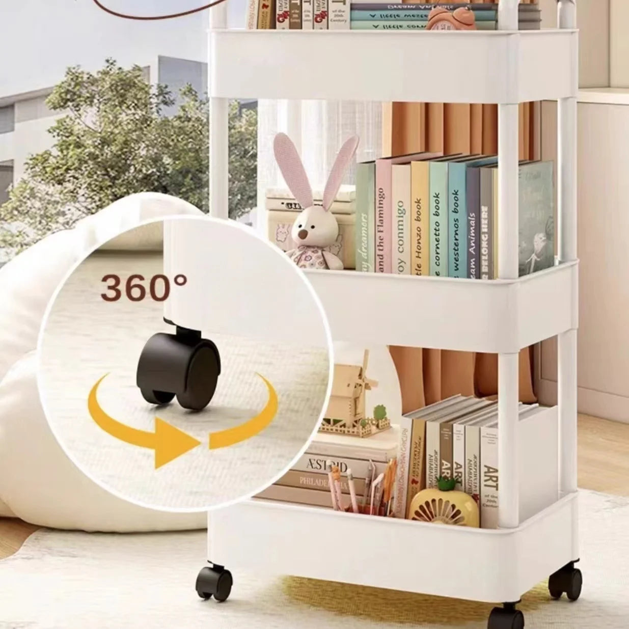 Household Multi-Layer Small Cart Storage Rack Floor to Floor Kitchen Bedroom Bathroom Storage Rack Storage Rack with Wheels