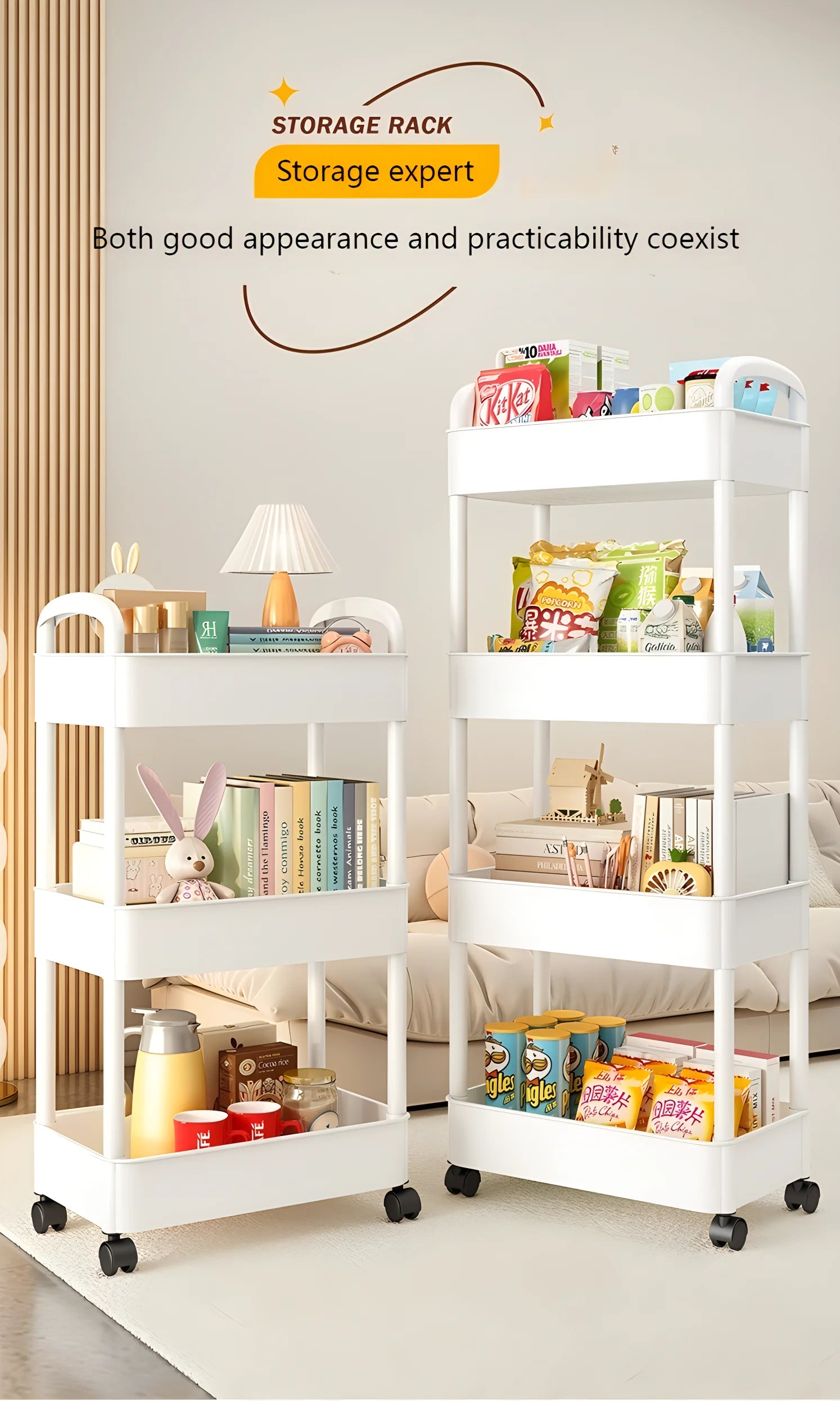 Mobile Storage Rack Trolley Bedroom Multi-Layer Storage Racks Organizer Household Kitchen Multifunctional Cart with Wheels Shelf