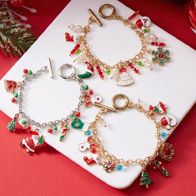 Fashion Santa Claus Snowman Star Christmas Tree Pendant Bracelet for Women Adjustable Christmas Bracelet Charm Party Jewelry