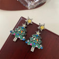 Fashion Christmas Tree Zircon Crystal Star Silver Color Earrings Stud Dangle Xmas Jewelry Women Party Gift