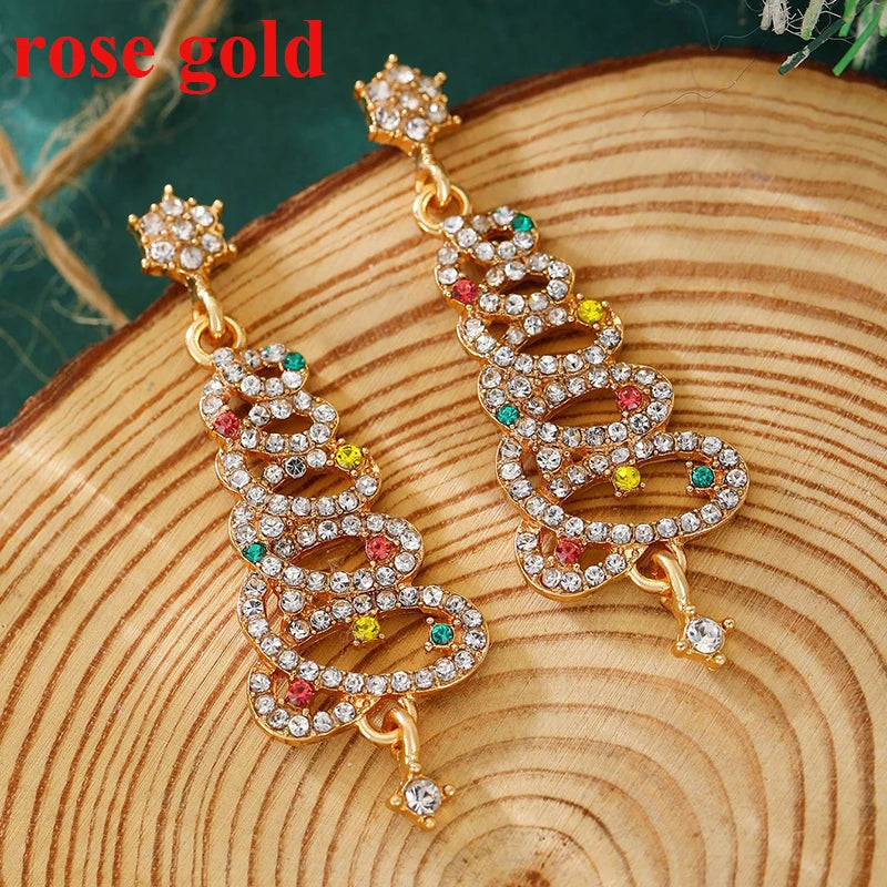 Fashion Christmas Tree Zircon Crystal Star Silver Color Earrings Stud Dangle Xmas Jewelry Women Party Gift