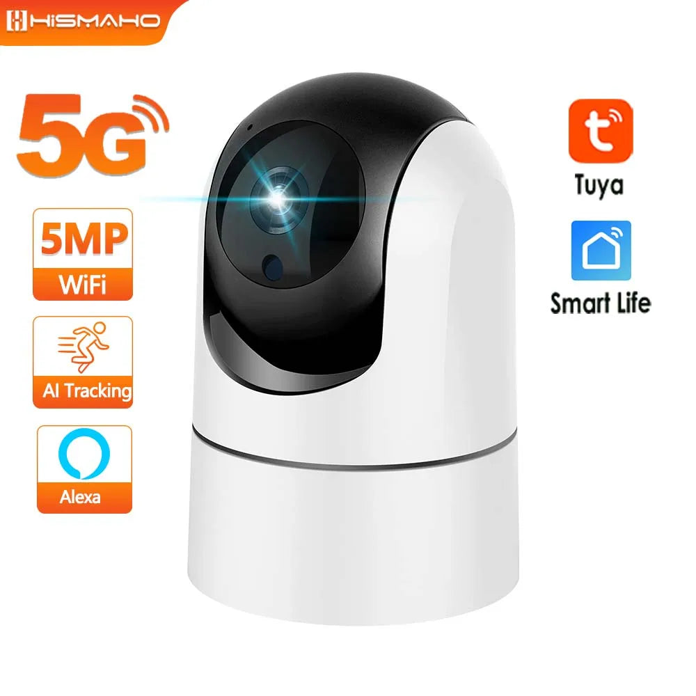 5G Wifi Baby Monitor 5MP Tuya IP Camera 1080P Security Protection Indoor Mini Video Surveillance Auto Tracking Smart Home Alexa