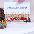 10/20/40Pcs New Christmas Set Cross Border Hot Selling Cartoon Dripping Oil Elk Santa Claus Christmas Tree Earrings for Women