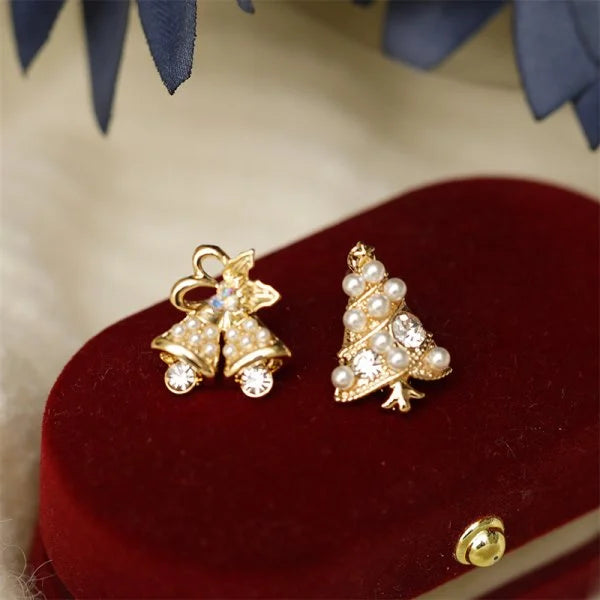 Fashion Christmas Tree Zircon Crystal Star Silver Color Earrings Stud Dangle Xmas Jewelry Women Party Gift