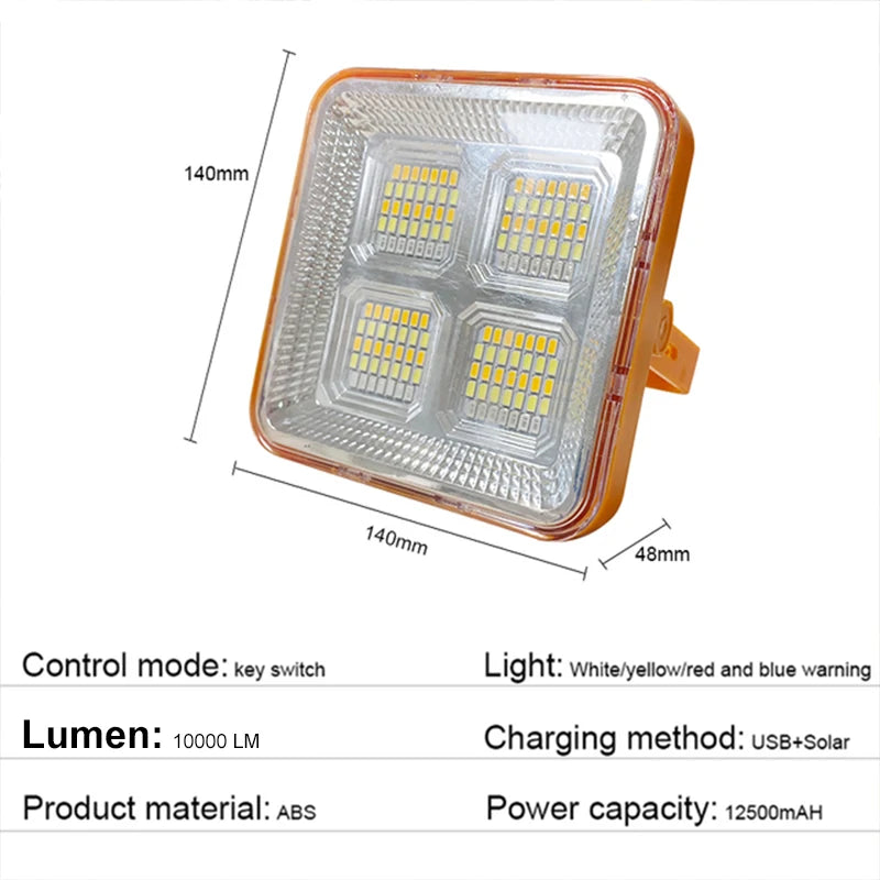 20000LM USB Rechargeable LED Solar Flood Light 10000Mah with Magnet Strong Light Portable Camping Tent Lamp Work Repair Lighting