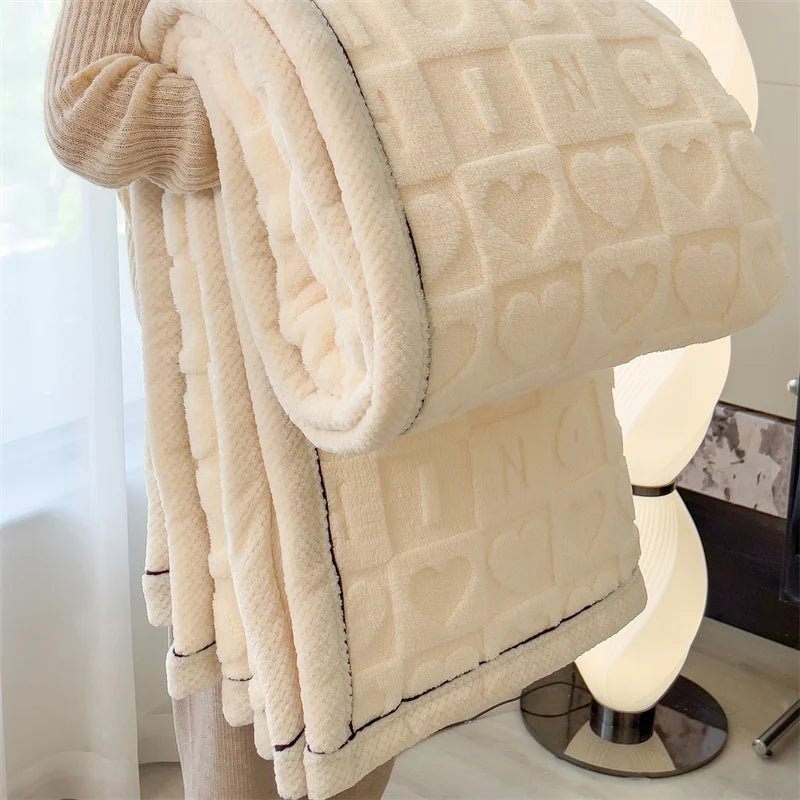 2024 New Tafu Velvet Love Pattern Embossed Napping Blanket Soft, Comfortable, Warm AB Side Single Double Person Blankets Quilt