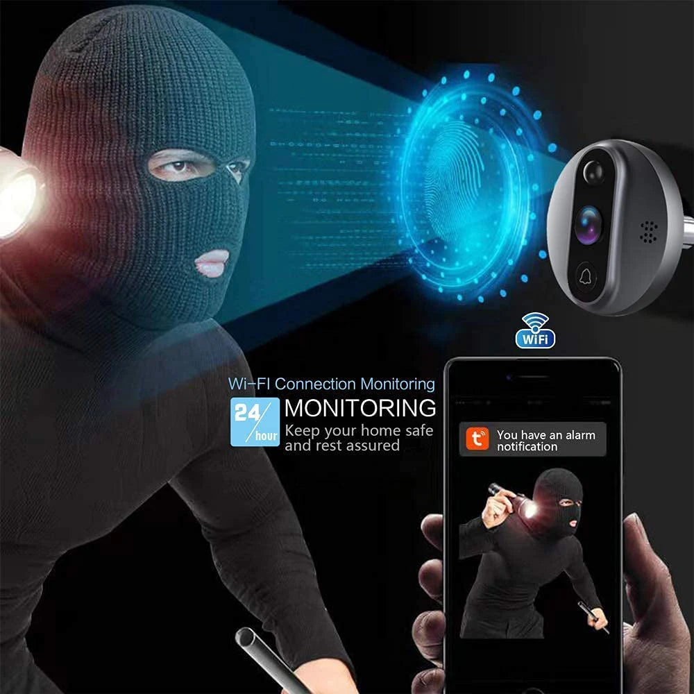 3MP Tuya Smart Life APP Home Battery Wifi Video Digital Door Peephole Viewer PIR IR Door Bell Magic Eye Camera Alexa Google