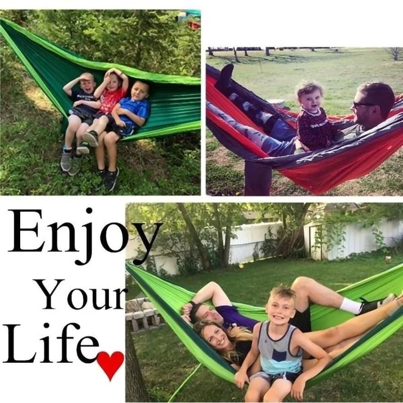 Single Person Portable Outdoor Camping Hammock with Nylon Color Matching Hammock High Strength Parachute Fabric Hanging Bed