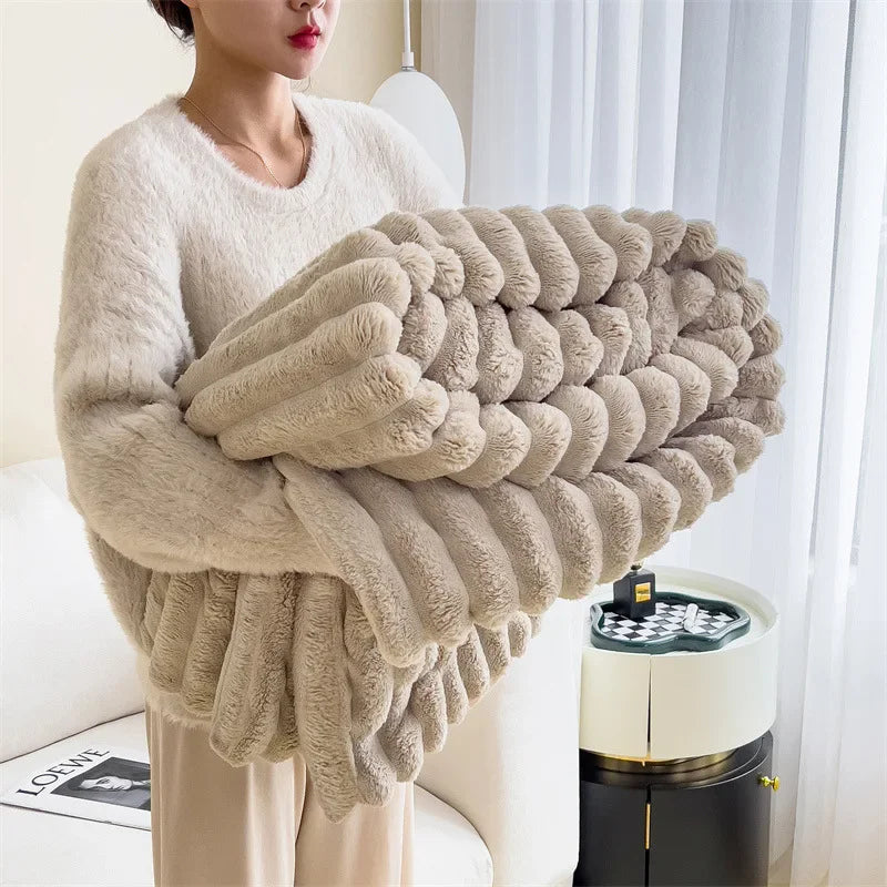 New Solid Color Rabbit Plush Blanket Office Nap Shawl Nap Air Conditioning Blanket Sofa Cover Blanket