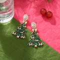 Fashion Christmas Tree Zircon Crystal Star Silver Color Earrings Stud Dangle Xmas Jewelry Women Party Gift