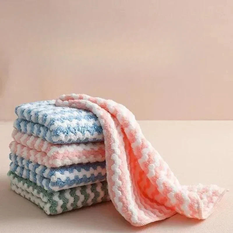 5/10Pcs Absorbent Coral Velvet Towel Kitchen Cleaning Cloths Dish Anti-Grease Wiping Rag Tableware Household Cleaning Towel