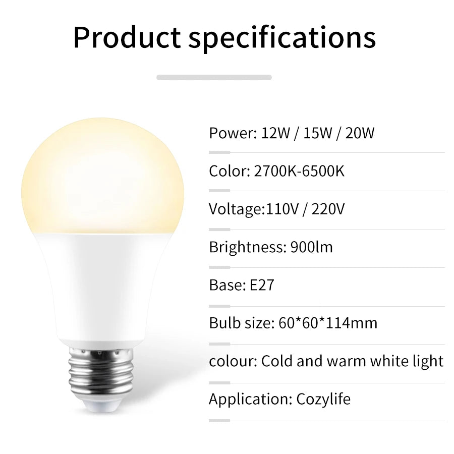 110V 220V E27 Wifi Smart LED Light Bulbs 20W 15W 12W LED Lamp Dimmable APP Vioce Control Support Alexa Google Home Home Lighting