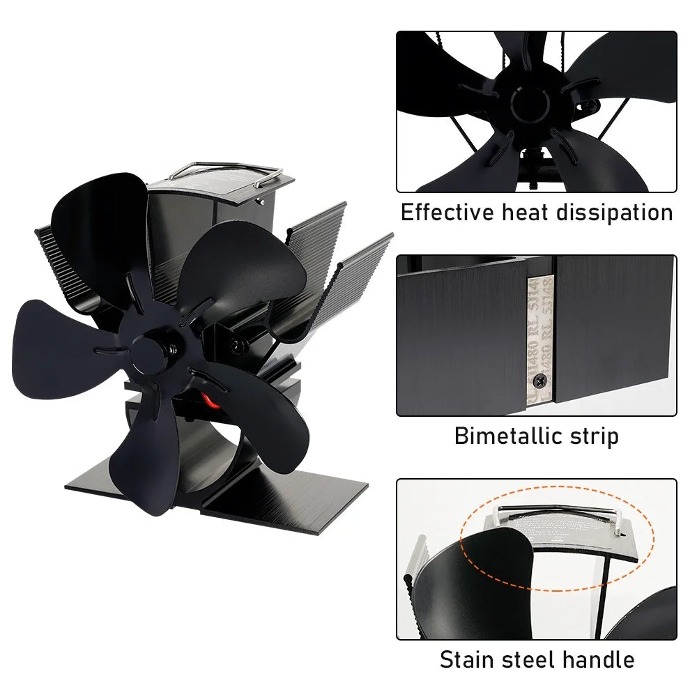 Mini Stove Fan Heat Powered Fireplace Fan Log Wood Burner Eco-Fan Quiet 5 Blade Fireplace Fan Home Winter Warm Heat Distribution