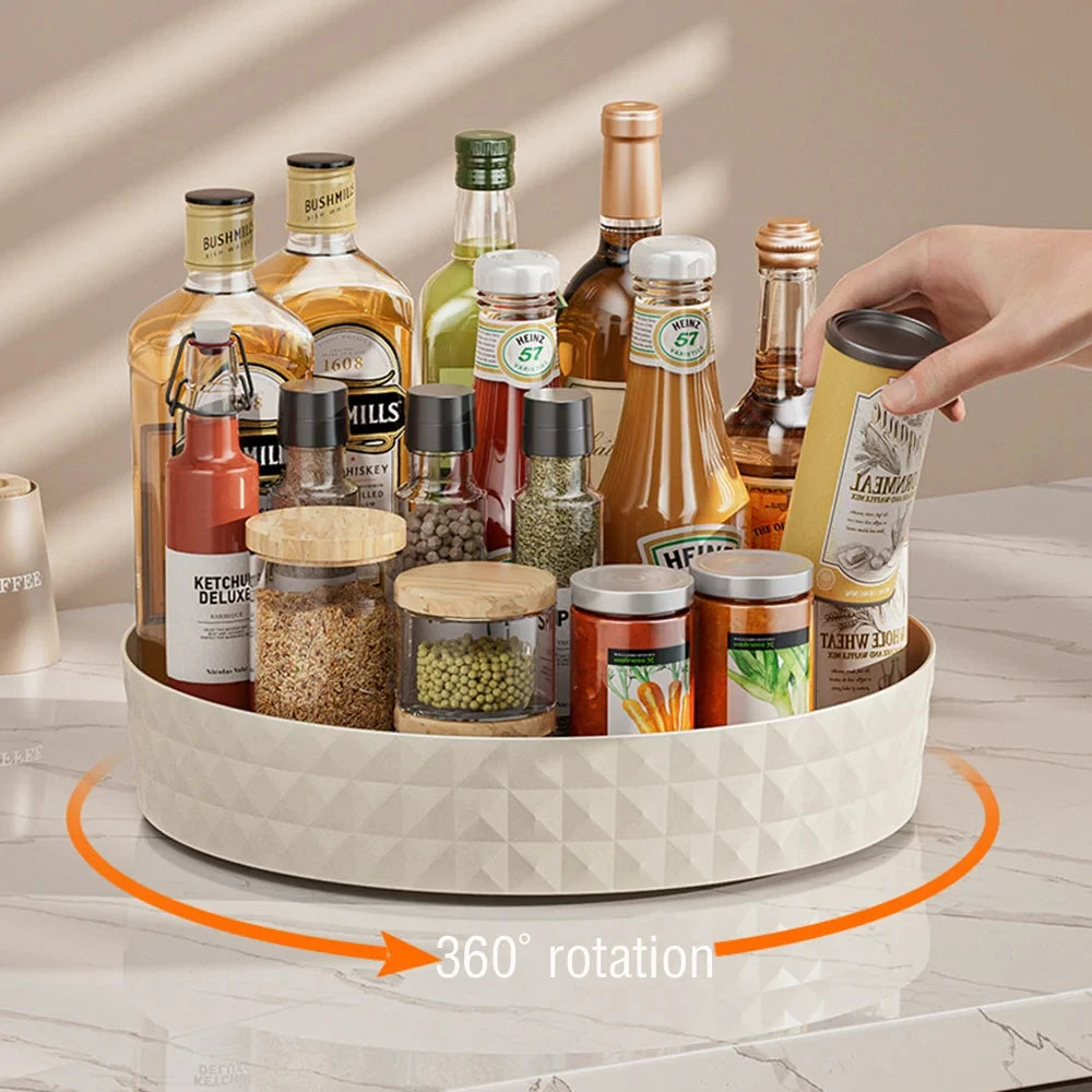 1Pc Kitchen Storage Spice Rack 360 Degree Rotating Cabinet Storage Rack Tray Cosmetic Storage Rack Non-Slip Spice round Rack