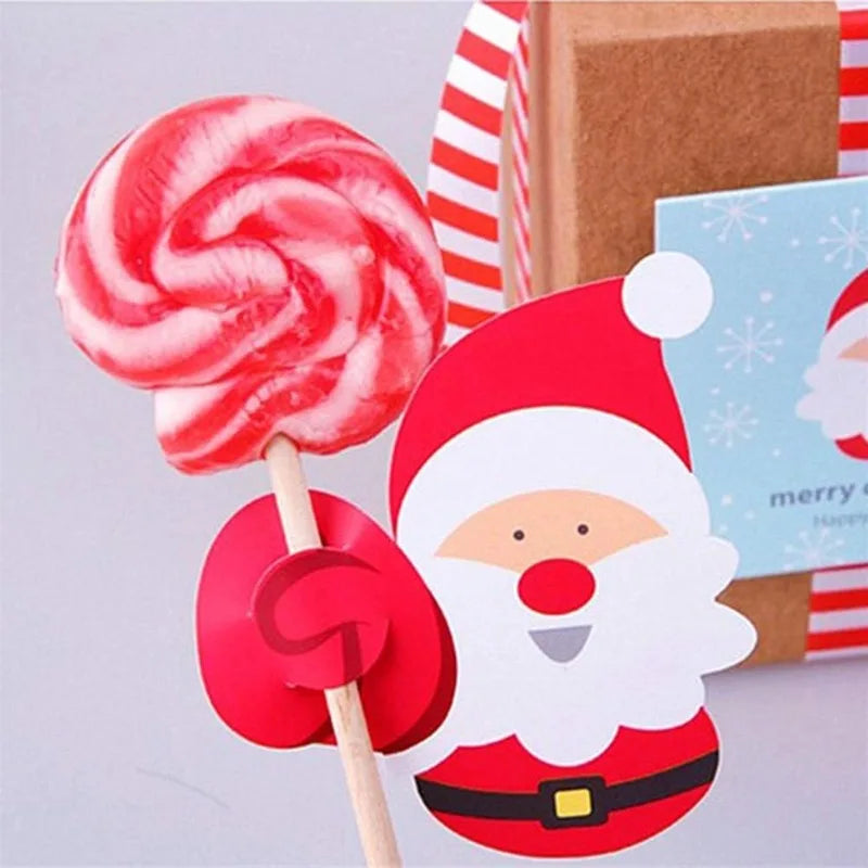 100/25Pcs Santa Claus Paper Lollipop Cards Christmas Candy Packing Cards Holder DIY Gifts Wrapping New Year Party Decor Supplies