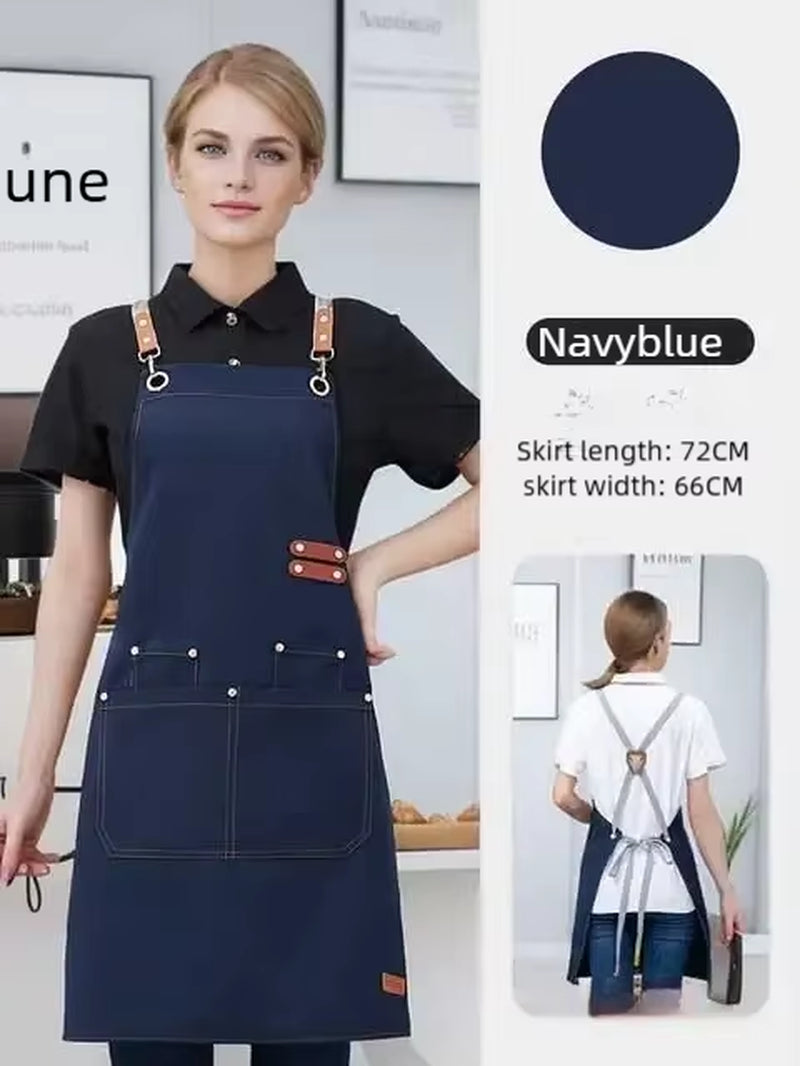 Waterproof Kitchen Apron for Women/Men with Pockets Work Mandil Cleaning Pinafore Restaurant Shop Waiter Work Uniform