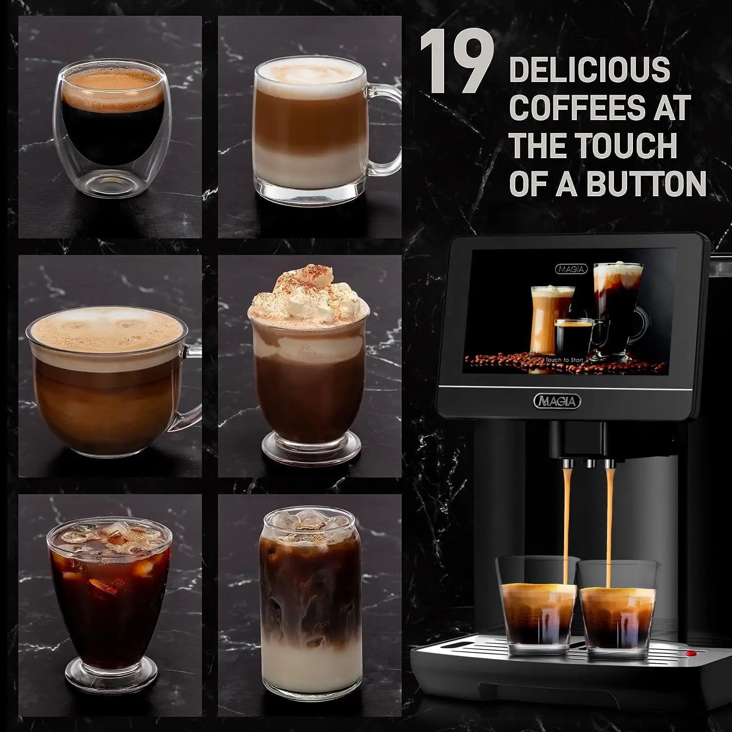 Super Automatic Coffee Espresso Machine - Durable with Grinder Maker Easy to Use 7” Touch Screen, 19 Recipes, 10 User Profiles