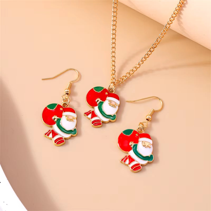 Fashion Christmas Necklace Earrings Jewelry Set for Women Christmas Tree Hat Deer Necklace Girls Party Festival Jewelry Gifts