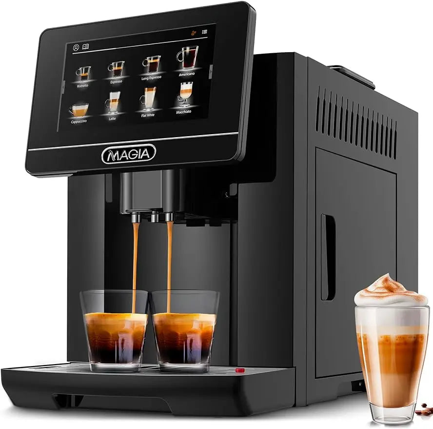 Super Automatic Coffee Espresso Machine - Durable with Grinder Maker Easy to Use 7” Touch Screen, 19 Recipes, 10 User Profiles