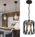 Caged Pendant Light, Industrial Farmhouse Black Pendant Light Fxitures with LED Bulb, Hanging Pendant Lighting for Kitchen Island, Dining Room, Bedroom, Bar, Hallway