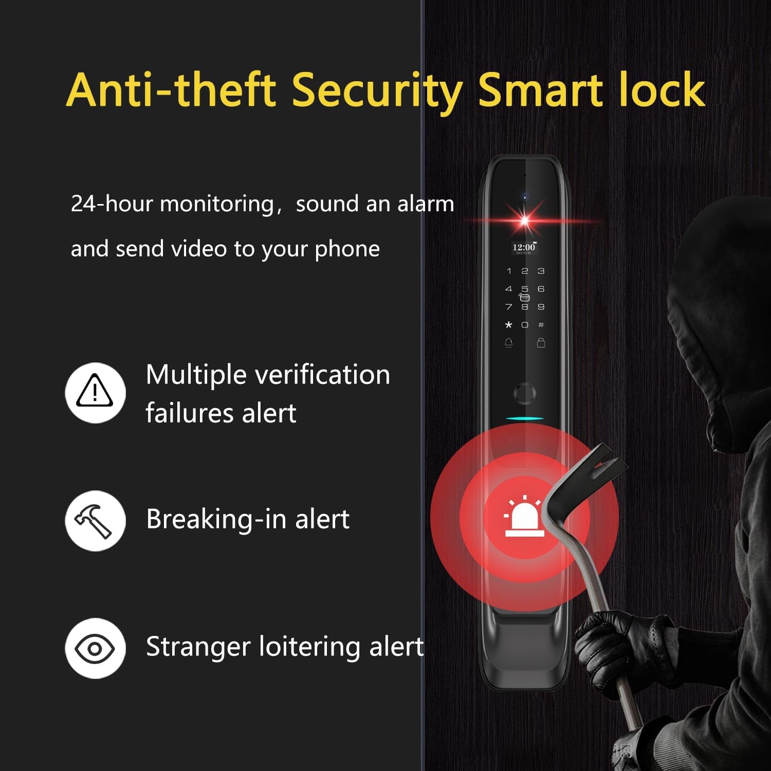 3D Face Recognition Smart Door Lock,Contactless Entry Smart Lock with Video Doorbell Camera,Wifi Digital Aluminum Face ID Fingerprint Smart Mortise Lock for Front Door