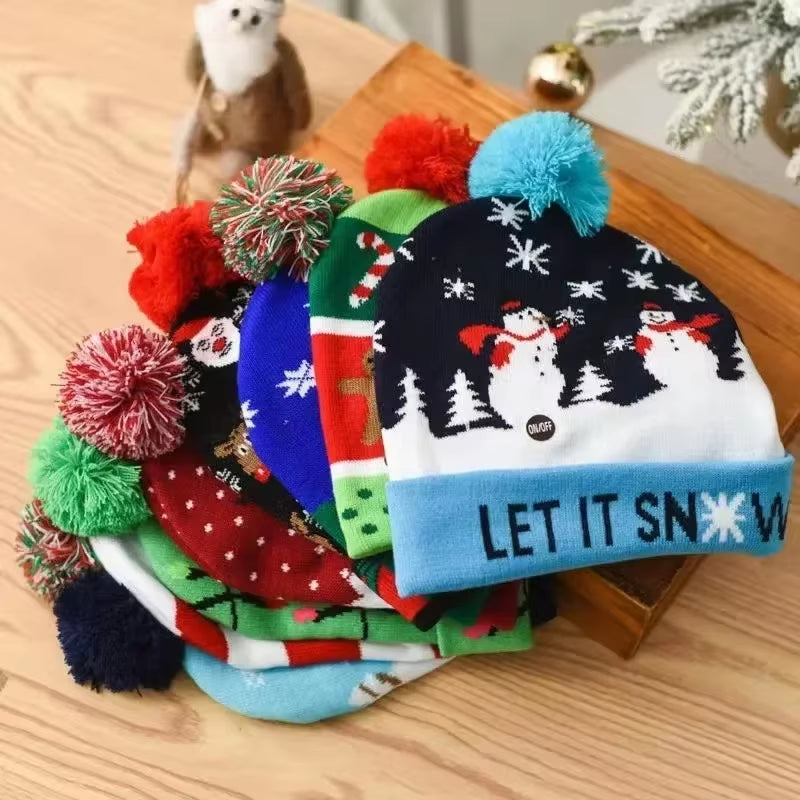 Christmas Hat Year Xmas Party Decor Creative Flashing Led Light Snowman Winter Warm Color Knitted Cap Christmas Gift Christmas