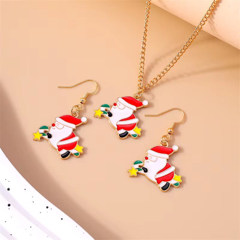 Fashion Christmas Necklace Earrings Jewelry Set for Women Christmas Tree Hat Deer Necklace Girls Party Festival Jewelry Gifts