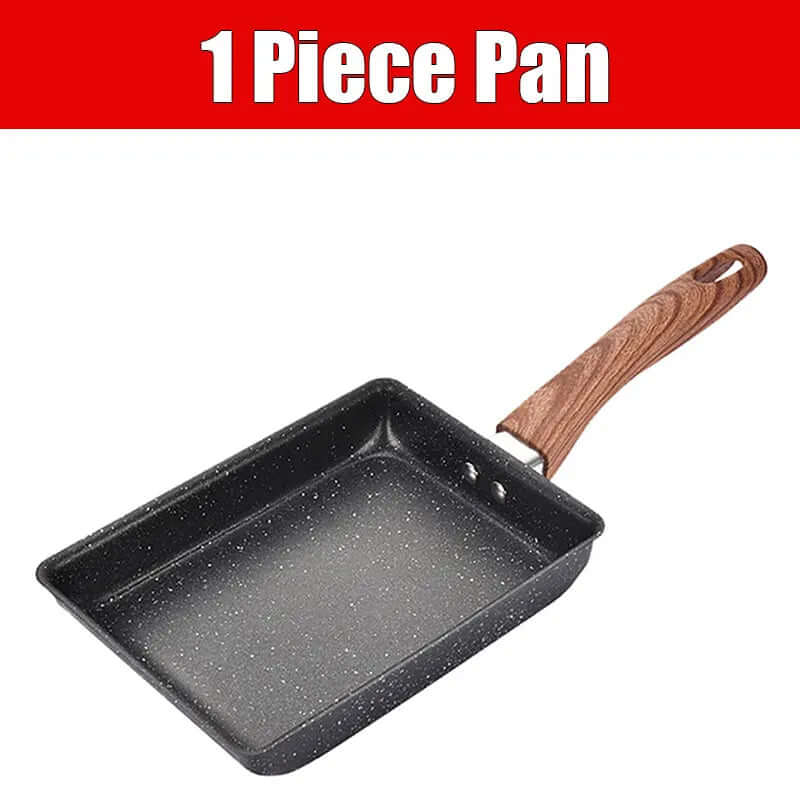 Tamagoyaki Japanese nonstick omelette pan with wooden handle, perfect for cooking egg rolls and small dishes.