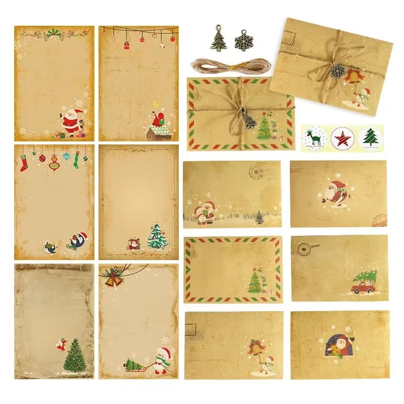 Vintage Christmas Kraft Letter Paper Santa Claus Snowman Envelope Letter Pad DIY Greeting Card Xmas New Year Party Supplies