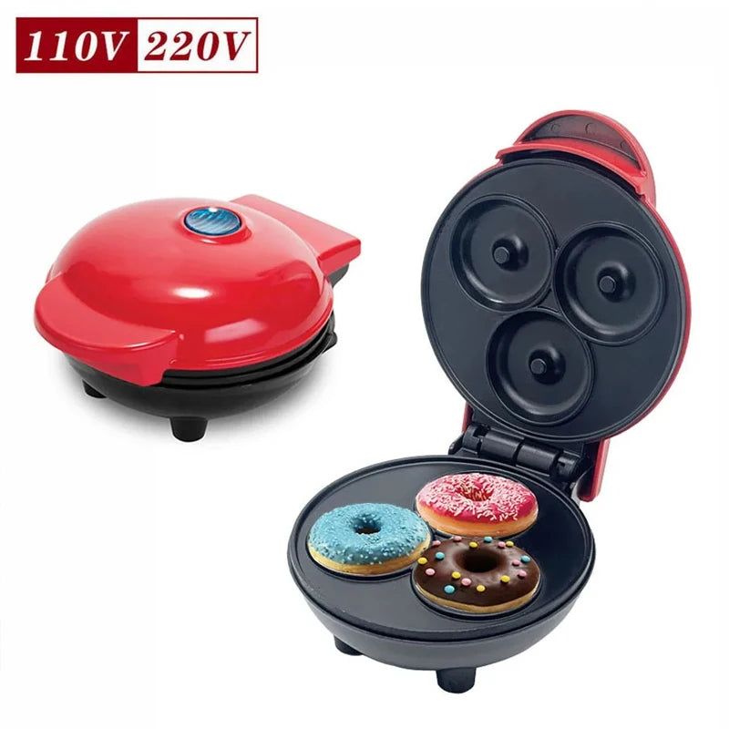 110V 220V Mini Portable 3-Hole Donut Machine Home Non-Stick Breakfast Machine Children'S Snack Dessert Machine