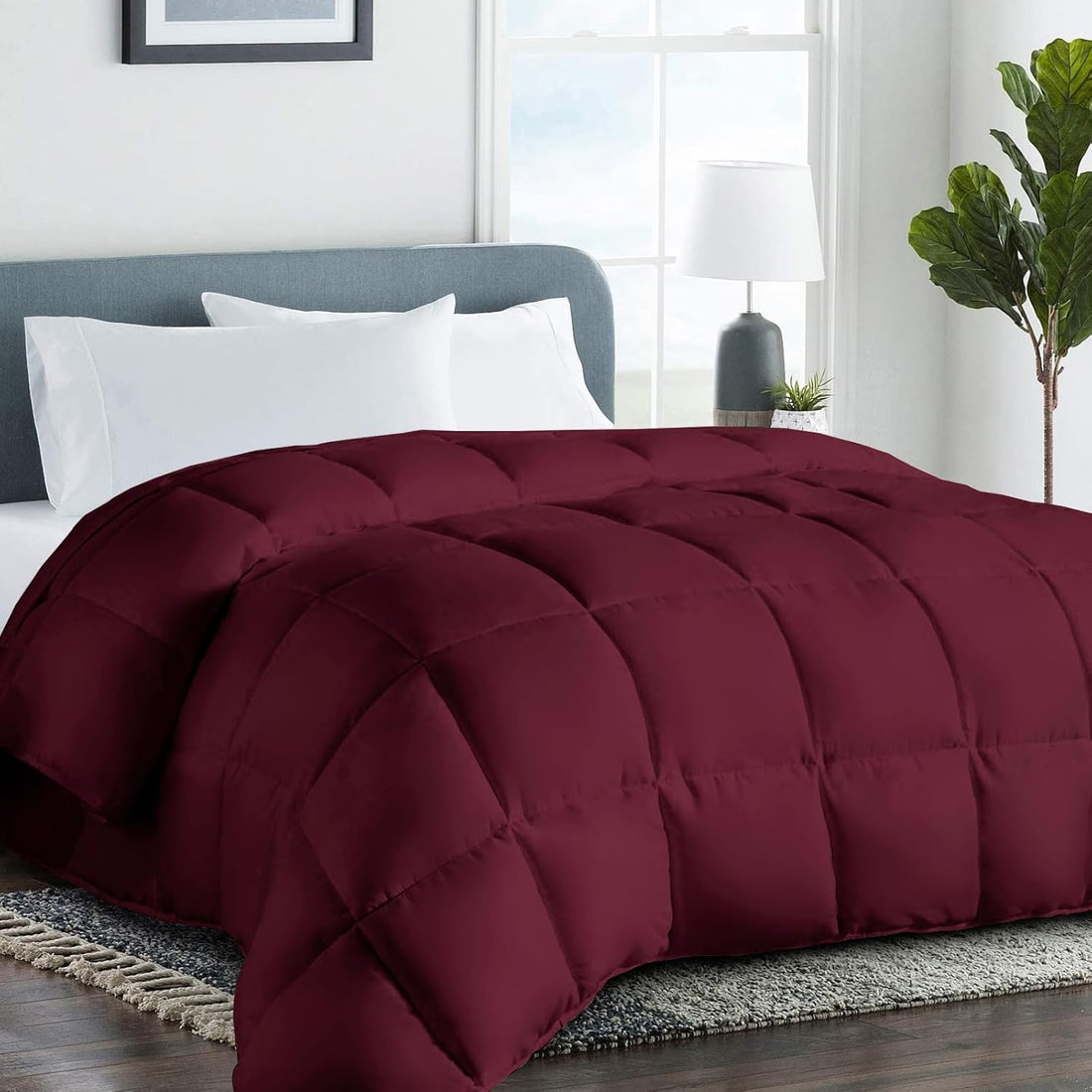 California King 2200 Series Comforter down Alternative Quilted Duvet Insert with Corner Tabs All-Season - Luxury Hotel Comforter - Breathable - Reversible - Machine Washable - Burgundy