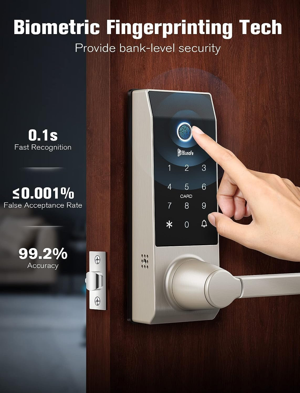 Contour Keyless Smart Lock 2 in 1 Doorbell Fingerprint Wifi with Handle, App Control, Anti-Peeping, Auto Lock, IP65 Weatherproof, 3D Biometric for Front Entry Door Sand Nickel