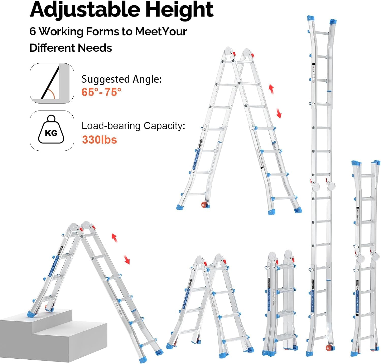 Ladder, a Frame 4 Step Ladder Telescoping Ladder, 17 Ft Reach Height Muti Position Folding Ladder Flared Leg & Wheels Design, 330 Lbs Capacity Extension Ladder for Household Outdoor Work