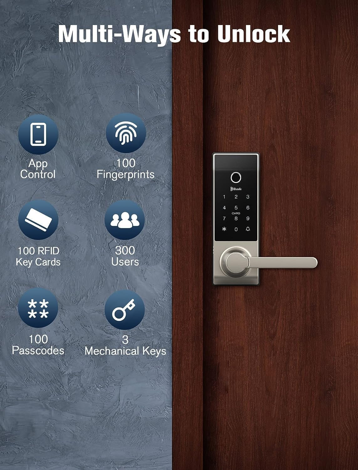 Contour Keyless Smart Lock 2 in 1 Doorbell Fingerprint Wifi with Handle, App Control, Anti-Peeping, Auto Lock, IP65 Weatherproof, 3D Biometric for Front Entry Door Sand Nickel