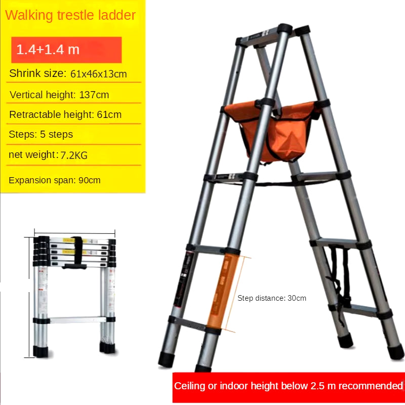 1.4+1.4M Stainless Steel Folding Ladder Herringbone Ladder Telescopic Ladders Step Ladder Household Engineering Stairs for Home