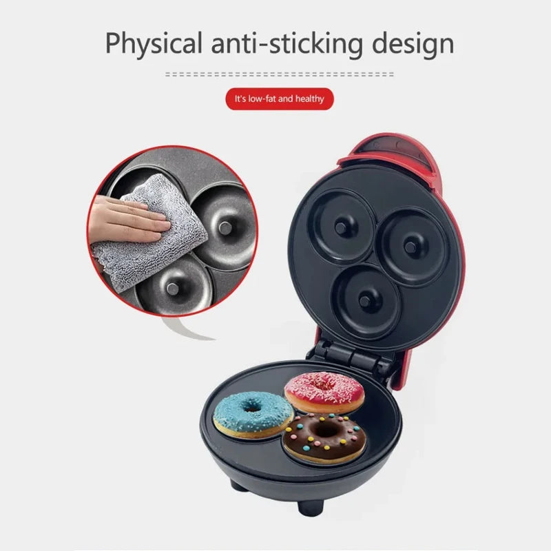 110V 220V Mini Portable 3-Hole Donut Machine Home Non-Stick Breakfast Machine Children'S Snack Dessert Machine