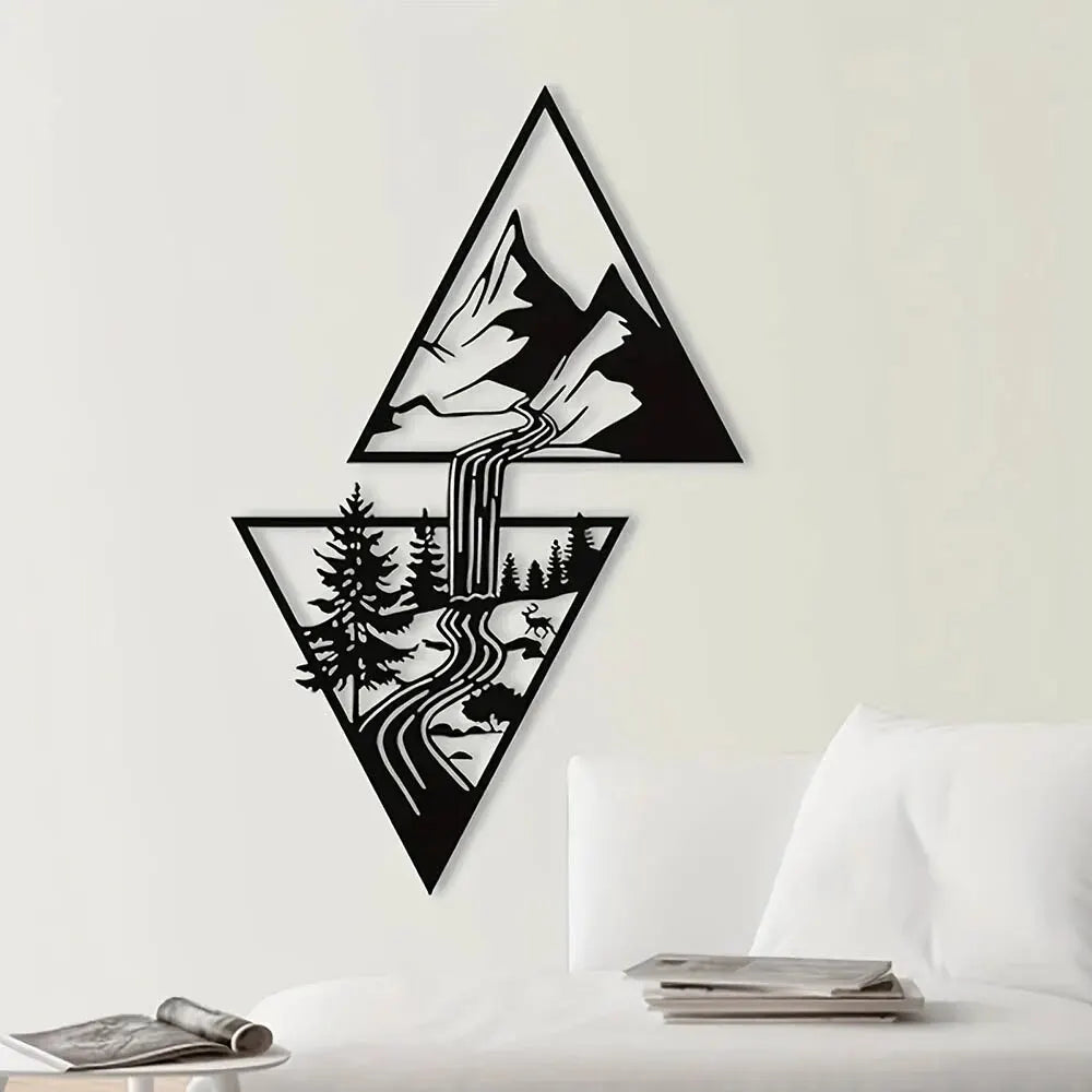 Scenery Theme Decor Wall Art Decorations Mountain Metal Wall Decor Wall Sign Metal Wall Gift Triangle Wall Art for Living Room