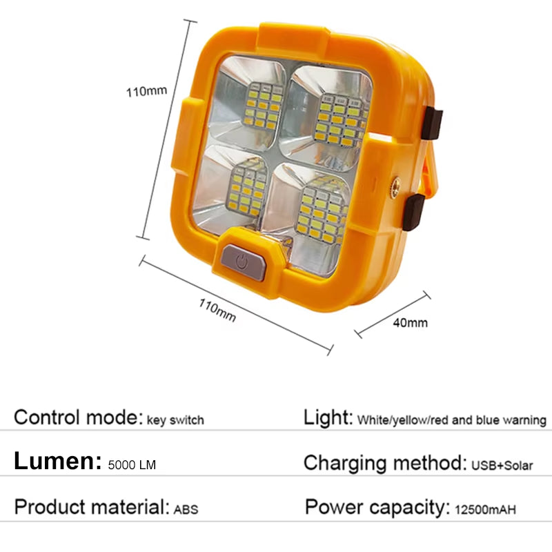 20000LM USB Rechargeable LED Solar Flood Light 10000Mah with Magnet Strong Light Portable Camping Tent Lamp Work Repair Lighting