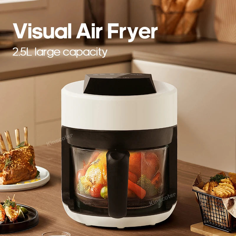 Free Electric Hot Glass Air Fryers Oven 12-In 1 2.5L White Air Fryers with Nonstick Basket Home Kitchen Appliances