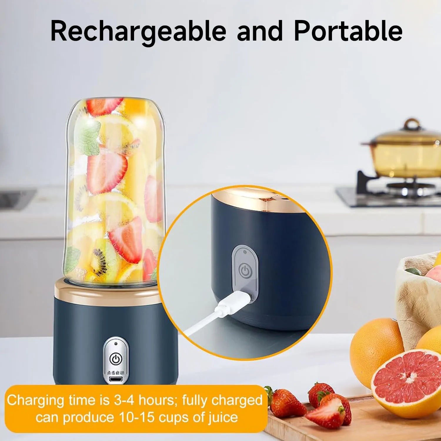 Portable Blender Mini Juice Blender Personal Blender Cup Rechargeable Fruit Juicer Mixer Blender with 6 Blades Fruit Mixers